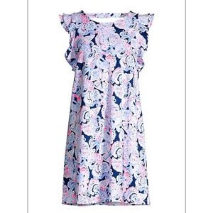 Lilly Pulitzer Dani Ruffled Abstract Shift Dress Color: High Tide Sz:M